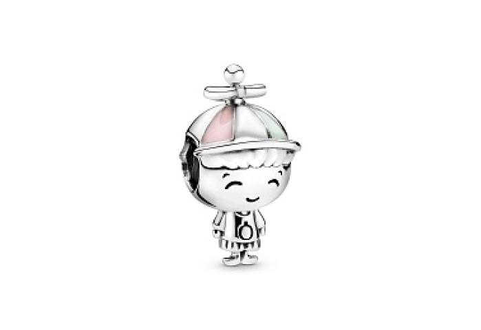 Boy silver charm with pink and green enamel