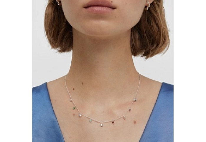 SILVER CHOKER 45CM GEMSTONES