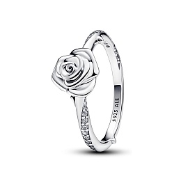 Rose sterling silver ring with clear cubic zirconi