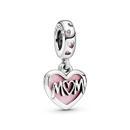 Mum sterling silver dangle with fancy fairytale pink cubic zirconia and shaded pink enamel/Серебряна