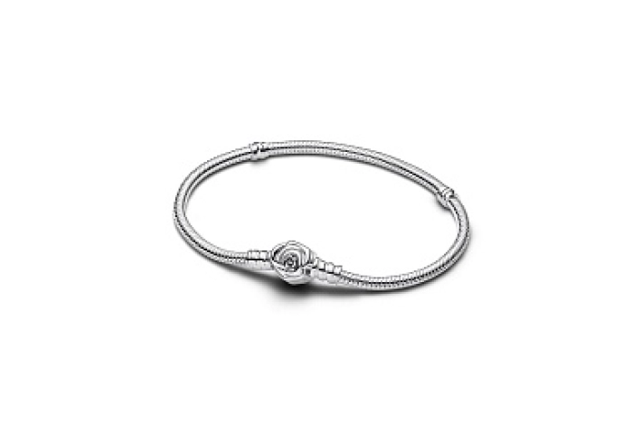Snake chain sterling silver bracelet with rose clasp