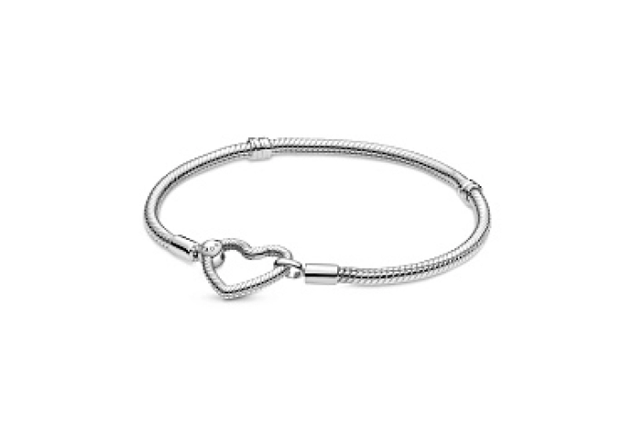 Snake chain sterling silver bracelet with heart cl
