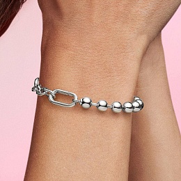 Sterling silver bead and link bracelet