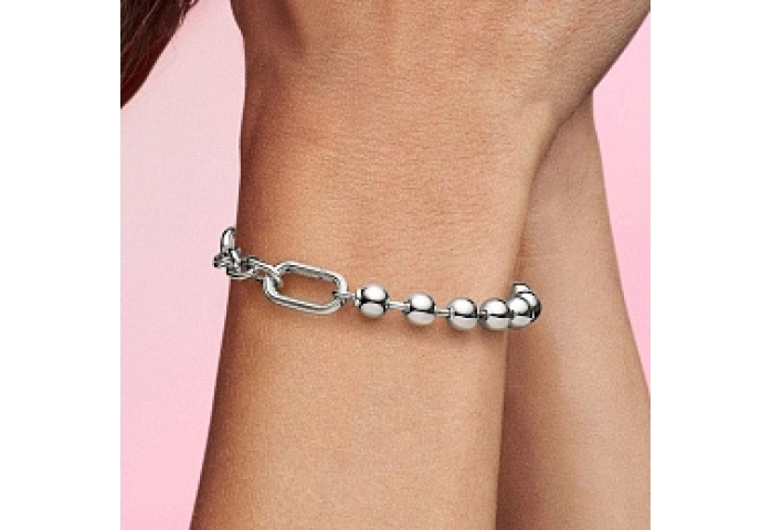Sterling silver bead and link bracelet
