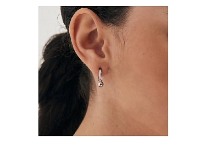 Silver Orb Drop Huggie Hoop Earrings