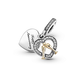 Celebration glasses and heart sterling silverand 14k gold danglewith clear cubic zirconia