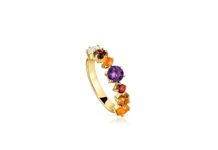 SILVER GOLD PLATED RING MULTI GEMS N12