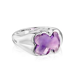 SILVER SIGNET RING AMETHYST BEAR 10MM