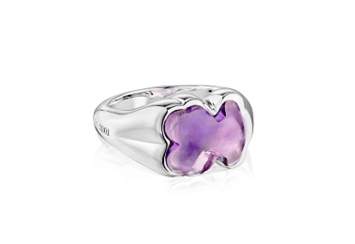 SILVER SIGNET RING AMETHYST BEAR 10MM
