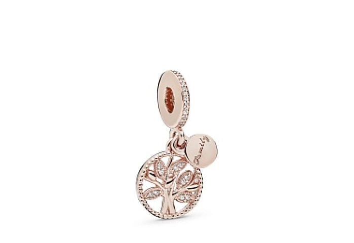 14k Rose gold-plated family tree dangle with clear