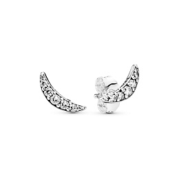 Moon silver stud earrings with clear cubic zirconia/Серебряные серьги-пусеты с чистым кубическим цир