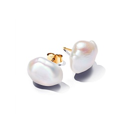 14k Gold-plated stud earrings with baroque white t