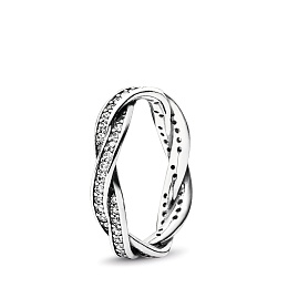 Braided pave silver ring with cubic zirconia