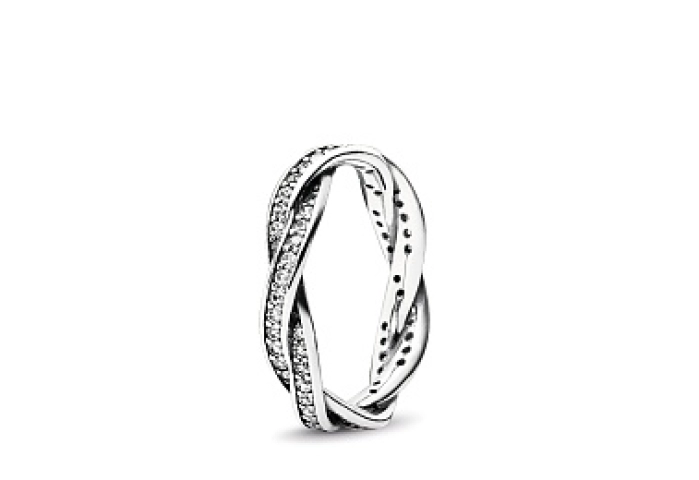 Braided pave silver ring with cubic zirconia