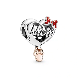 Disney Minnie Mouse mom heart sterling silver and 14k rose gold-plated charm with red enamel