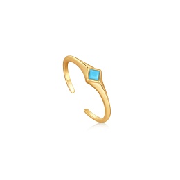 GOLD TURQUOISE MINI SIGNET ADJUSTABLE RING