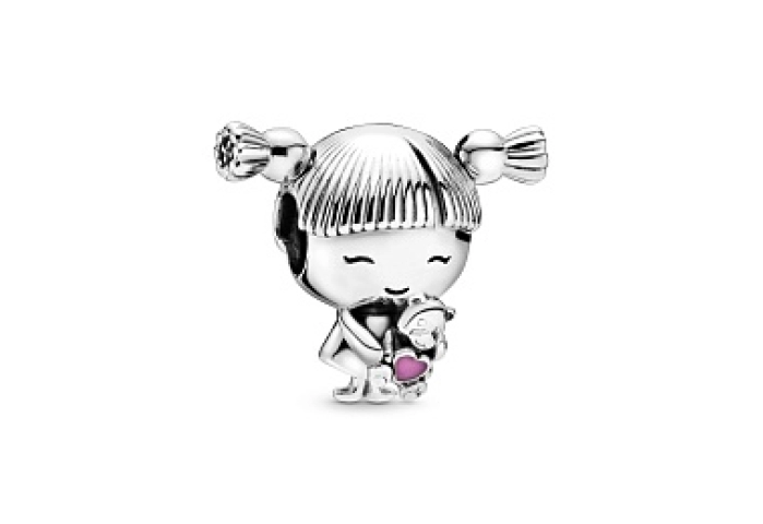 Girl silver charm with pink enamel