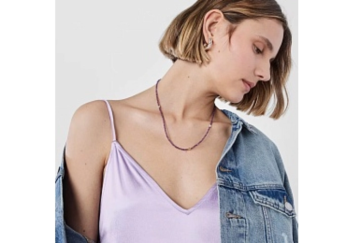 SILVER GOLD PLATED CHOKER AMETHYTS 50CM