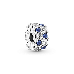 Sterling silver clip with clear cubic zirconia andstellar blue crystal andsilicone grip /799171C01