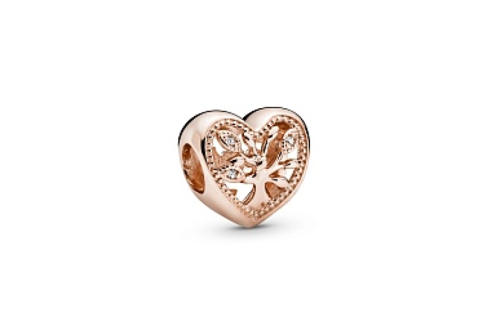 Family tree heart 14k rose gold-plated charm with 