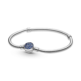 Snake chain sterling silver bracelet with discclasp with stellar blue crystal /599288C01-17