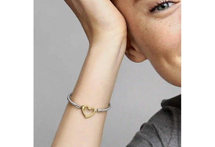 Snake chain sterling silver bracelet with 14k gold