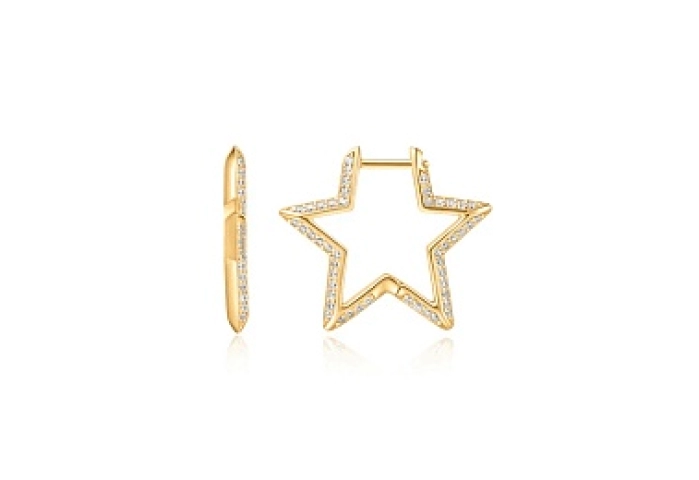 Gold Medium Star Pavé Hoop Earrings