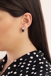 LOOP EARRINGS SILVER 925 RHODIUM PLATED BLACK AGAT