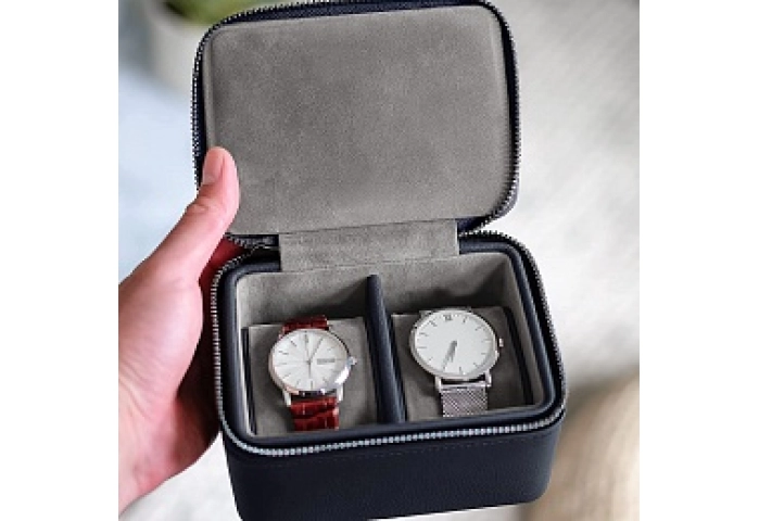 NAVY BLUE DOUBLE WATCH ZIPPED WATCH BOX