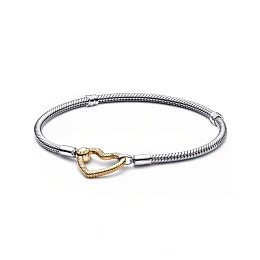 Snake chain sterling silver bracelet with 14k gold