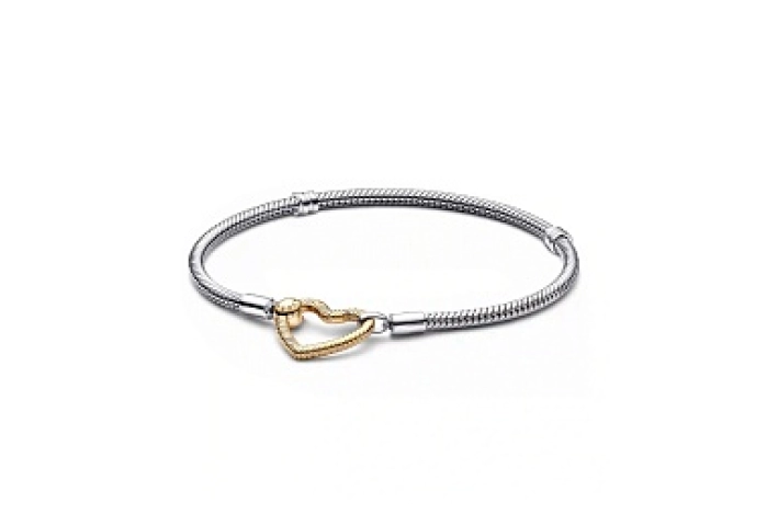 Snake chain sterling silver bracelet with 14k gold