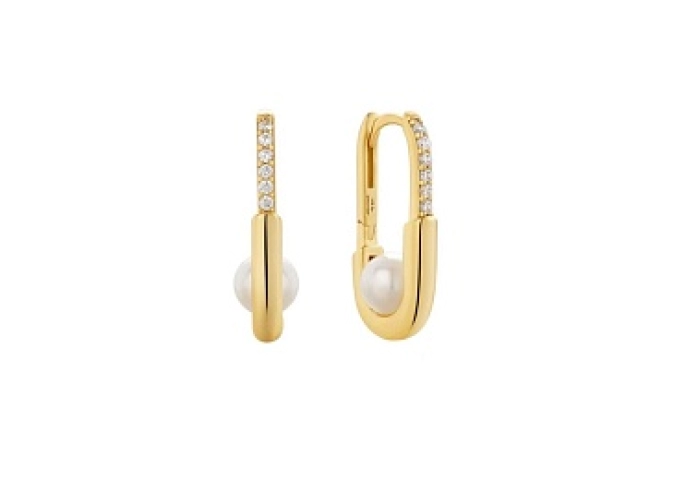 Gold Pearl Interlock Oval Hoop Earrings