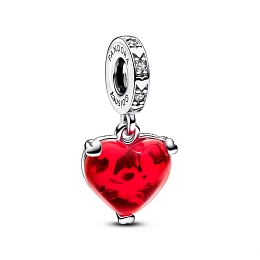 Disney Mickey and Minnie sterling silver dangle with clear cubic zirconia and red Murano glass