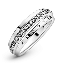Pandora logo sterling silver ring with clear cubic zirconia/Серебряное кольцо с чистым кубическим ци
