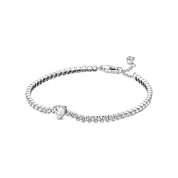 Heart sterling silver tennis bracelet with clear c