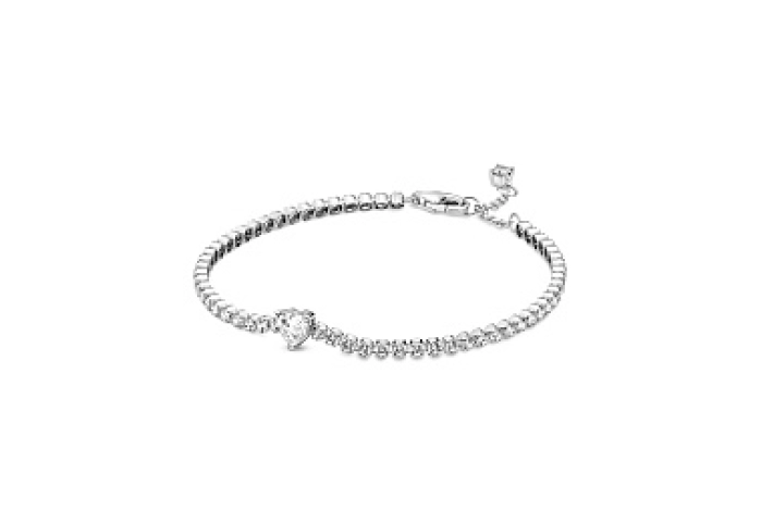Heart sterling silver tennis bracelet with clear c