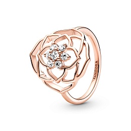 Rose flower Pandora Rose ring with clear cubic zirconia/Кольцо Pandora Rose с чистым кубическим цирк