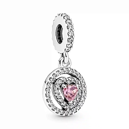 Heart sterling silver dangle charm with clear and fancy pink cubic zirconia