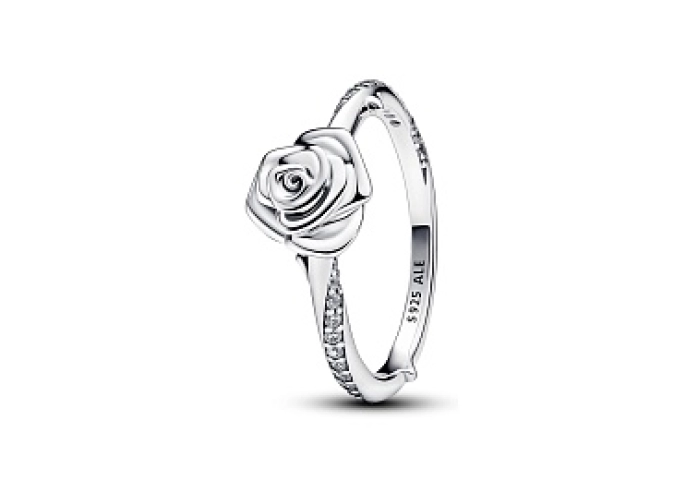 Rose sterling silver ring with clear cubic zirconi