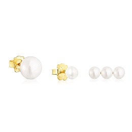 SILVER GOLD PLATEDPACK 3 EARRINGS PEARL