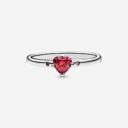 Heart silver ring with red, fancy pink andfancy fu