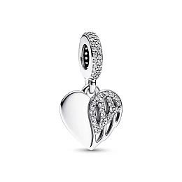 Heart angel wing sterling silver dangle with clear cubic zirconia