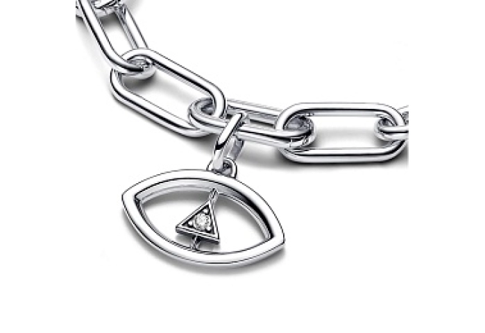 Eye sterling silver medallion with clear cubic zir