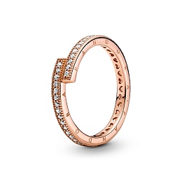 Pandora logo 14k rose gold-plated ring with clear 