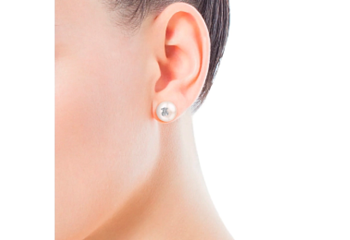 18KT GOLD EARRINGS 0,02CT H/SI DIA.PEARL