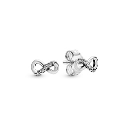 Infinity sterling silver stud earrings with clear cubic zirconia/Серебряные серьги-пусеты с чистым к