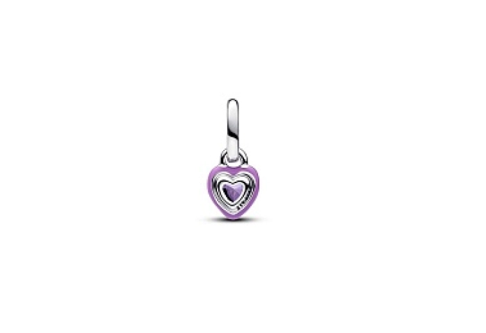 Heart sterling silver mini dangle with royal purple crystal and purple enamel
