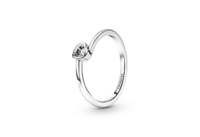 Heart sterling silver ring with clear cubic zircon