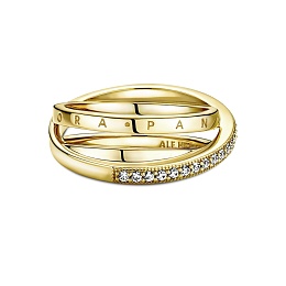 Pandora logo 14k gold-plated ring with clear cubic