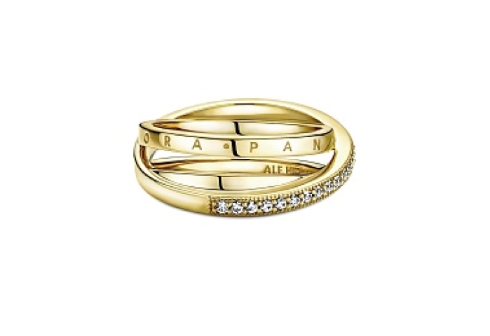 Pandora logo 14k gold-plated ring with clear cubic